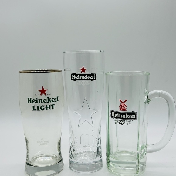 SET OF 3 HEINEKEN & HEINEKEN LIGHT BAR GLASSWARE - Picture 7 of 12